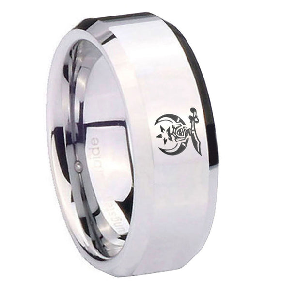 10mm-Masonic-Shriners-Beveled-Edges-Silver-Tungsten-Carbide-Men's-Wedding-Ring