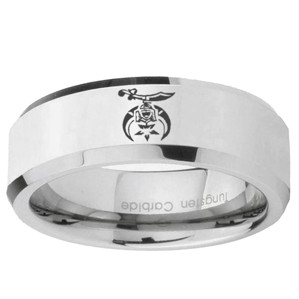10mm Masonic Shriners Beveled Edge Silver Tungsten Ring