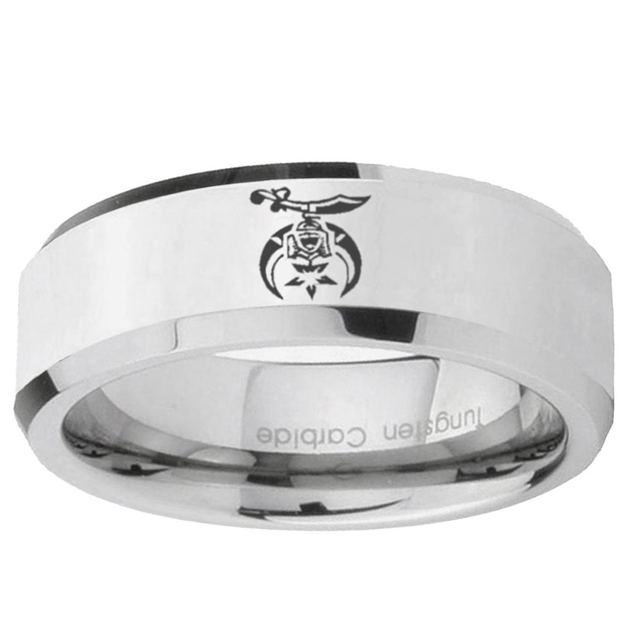 10mm Masonic Shriners Beveled Edge Silver Tungsten Ring