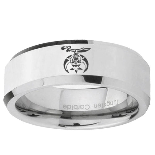 10mm Masonic Shriners Beveled Edge Silver Tungsten Ring