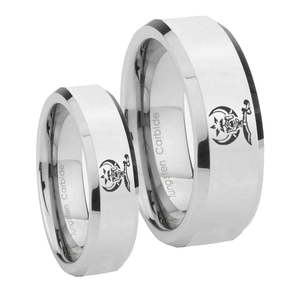 Masonic Shriners Beveled Edges Silver Tungsten Mens Band Set