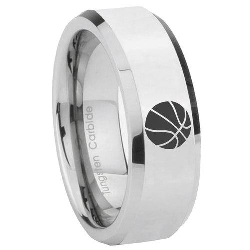 10mm Basketball Beveled Edges Silver Tungsten Carbide Men's Promise Rings