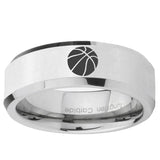 5, 8mm Basketball Beveled Edge Silver Tungsten Ring