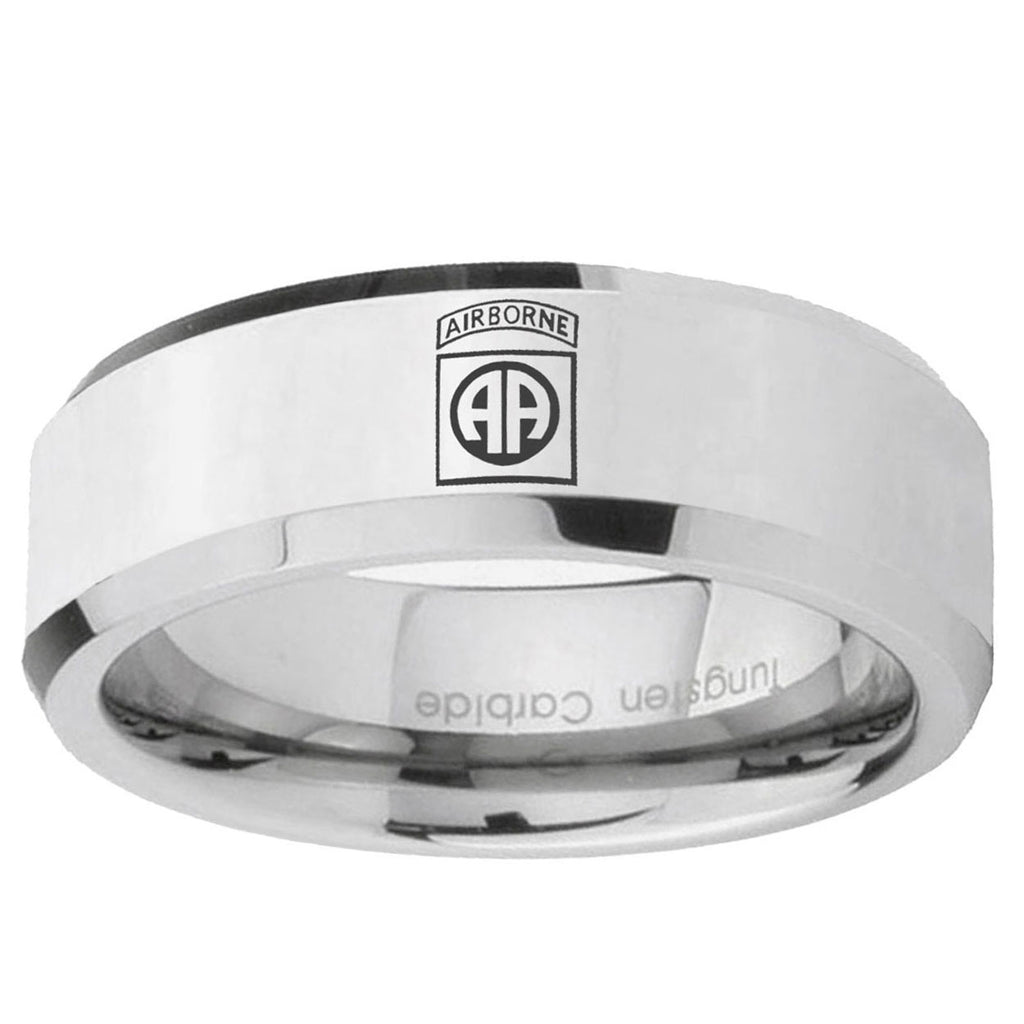 10mm Army Airborn Beveled Edge Silver Tungsten Ring