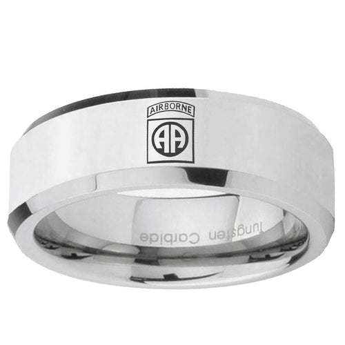 10mm Army Airborn Beveled Edge Silver Tungsten Ring