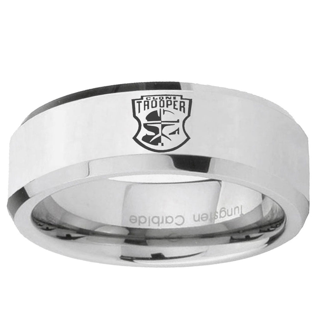 10mm Clone Trooper Beveled Edge SilverTungsten Ring