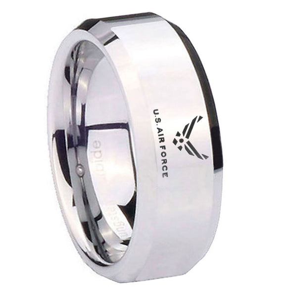 10mm-Beveled-US-Air-Force-Mirror-Beveled-Edges-Silver-Tungsten-Carbide-Ring