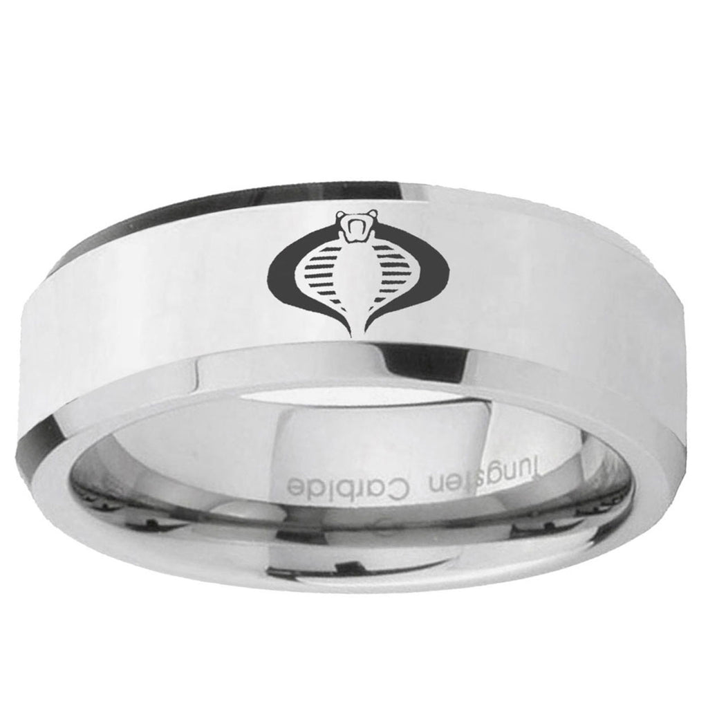 10mm Cobra Beveled Edge Silver Tungsten Ring