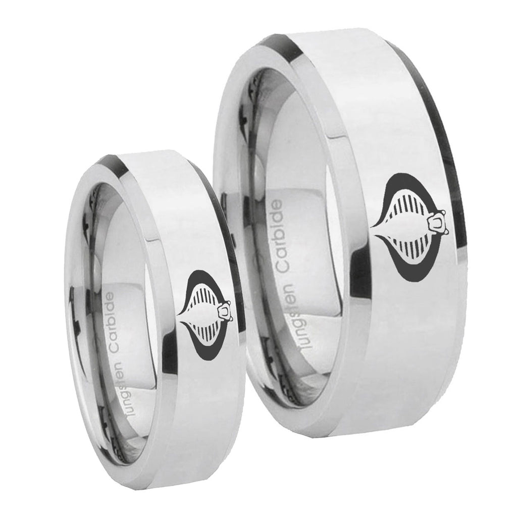 Cobra Beveled Edges Silver Tungsten Engagement Ring Set