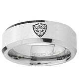 5, 8mm Zelda Hylian Shield Beveled Edge Silver Tungsten Ring