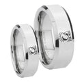 Military Pow Beveled Edges Silver Tungsten Couples Ring Set