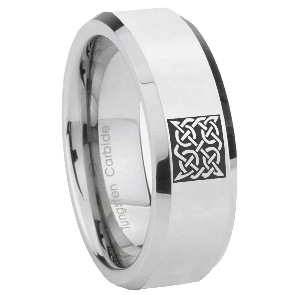 10mm Celtic Design Beveled Edges Silver Tungsten Carbide Wedding Bands Ring