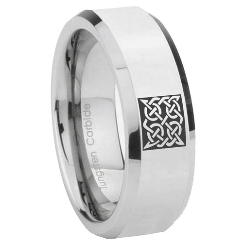 10mm Celtic Design Beveled Edges Silver Tungsten Carbide Wedding Bands Ring