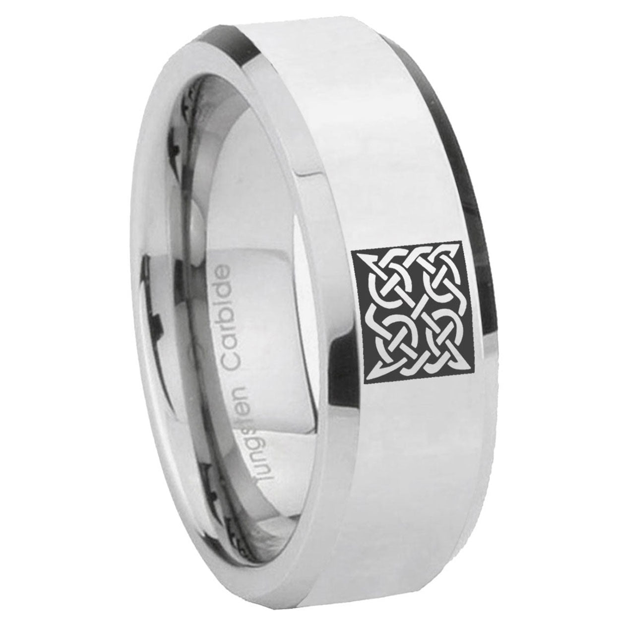 8MM Celtic Design Bevel Polish Silver Tungsten Promise Ring Guys