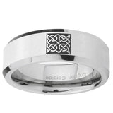 5, 8mm Celtic Design Beveled Edge Silver Tungsten Ring