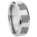 10mm Multiple Celtic Beveled Edges Silver Tungsten Mens Ring Personalized
