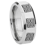 8mm Multiple Celtic Beveled Edges Silver Tungsten Wedding Engraving Ring