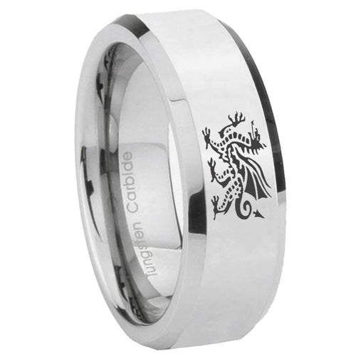 10mm Dragon Beveled Edges Silver Tungsten Carbide Men's Wedding Ring