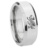 8mm Dragon Beveled Edges Silver Tungsten Carbide Custom Ring for Men
