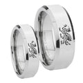 Dragon Beveled Edges Silver Tungsten Mens Band Set