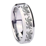 10mm-Multiple-Dragon-Beveled-Edges-Silver-Tungsten-Carbide-Mens-Ring-Engraved