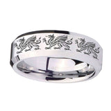10mm-Multiple-Dragon-Beveled-Edges-Silver-Tungsten-Carbide-Mens-Ring-Engraved