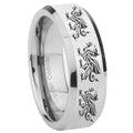 8MM Multiple Dragon Bevel Polish Silver Tungsten Mens Promise Ring