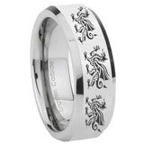 8mm Multiple Dragon Beveled Edges Silver Tungsten Wedding Engagement Ring