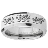 10mm Multiple Dragon Beveled Edge Silver Tungsten Ring
