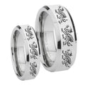 Multiple Dragon Beveled Edges Silver Tungsten Matching Ring Set