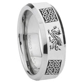 8mm Multiple Dragon Celtic Beveled Edges Silver Tungsten Men's Engagement Ring