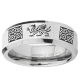 5, 8mm Multiple Dragon Celtic Beveled Edge Silver Tungsten Ring