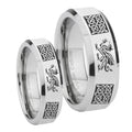 Multiple Dragon Celtic Beveled Silver Tungsten His Hers Ring Set