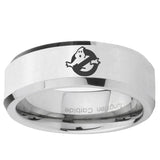 5, 8mm Ghostbusters Beveled Edge Silver Tungsten Ring