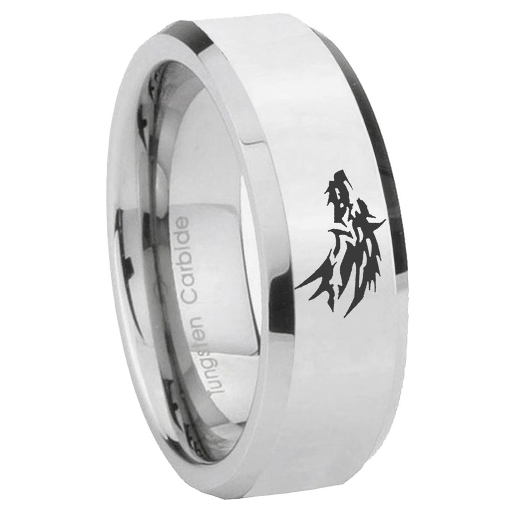 10mm Wolf Beveled Edges Silver Tungsten Carbide Wedding Engagement Ring