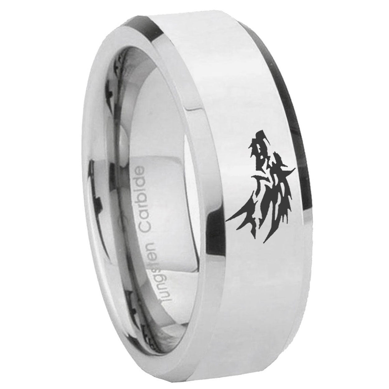 8MM Wolf Bevel Polish Silver Tungsten Promise Ring