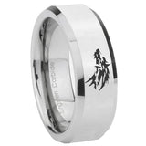 8mm Wolf Beveled Edges Silver Tungsten Carbide Mens Engagement Band