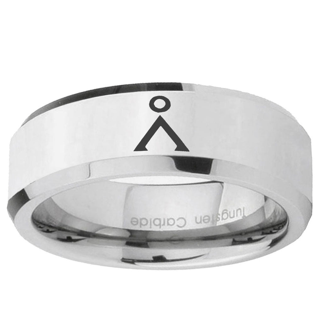 10mm Stargate Beveled Edge Silver Tungsten Ring