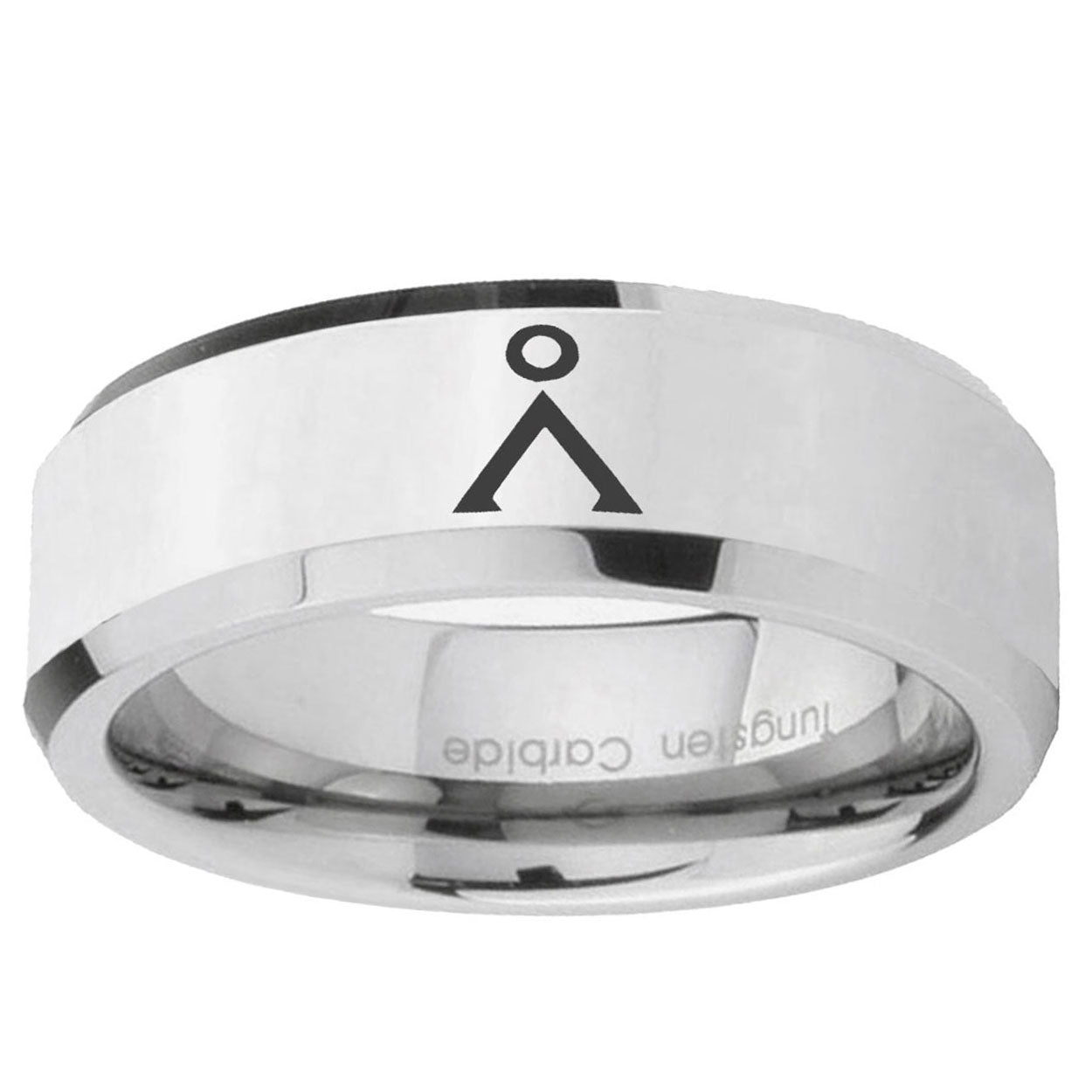 10mm Stargate Beveled Edge Silver Tungsten Ring