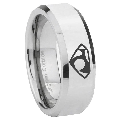 10mm House of Van Beveled Edges Silver Tungsten Carbide Men's Wedding Band