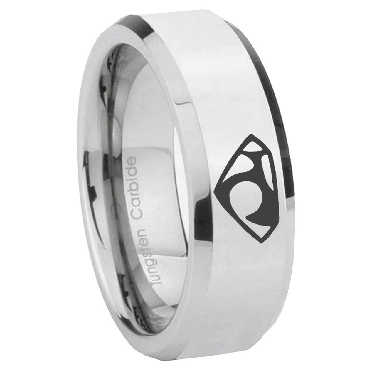 8MM House of Van Bevel Polish Silver Tungsten Personalized Ring