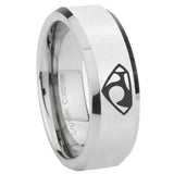 8mm House of Van Beveled Edges Silver Tungsten Carbide Bands Ring