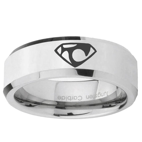 10mm House of Van Beveled Edge Silver Tungsten Ring