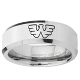 5, 8mm Waylon Jennings Beveled Edge Silver Tungsten Ring