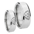 Waylon Jennings Beveled Edges Silver Tungsten Bridal Set Rings