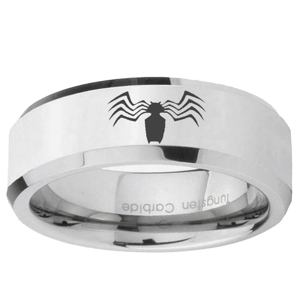 10mm Spider Beveled Edge Silver Tungsten Carbide Promise Ring