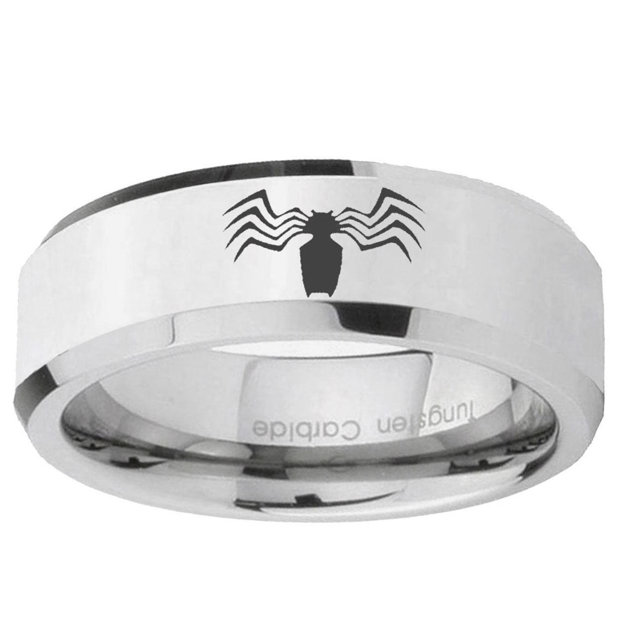 10mm Spider Beveled Edge Silver Tungsten Carbide Promise Ring