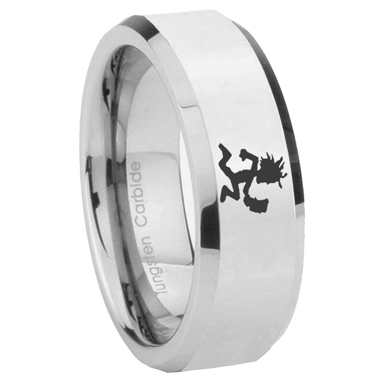 8MM Hatchet Man Bevel Polish Silver Tungsten Personalized Ring
