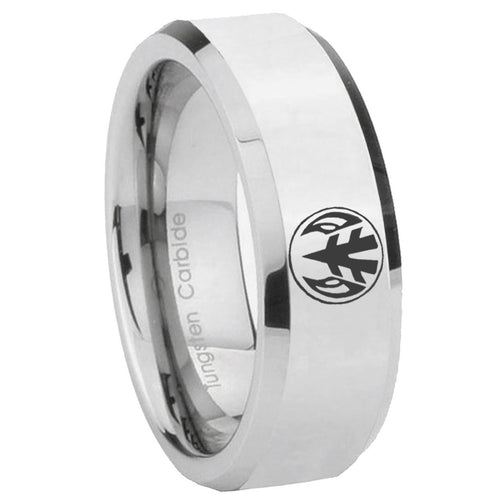 10mm Love Power Rangers Beveled Edges Silver Tungsten Carbide Mens Ring