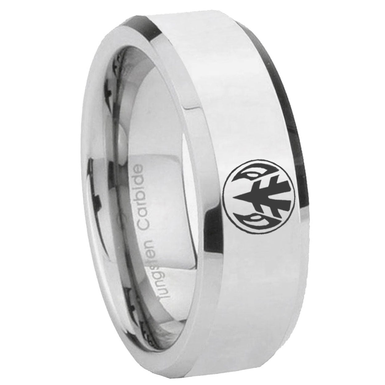 8MM Loave Power Rangers Bevel Polish Silver Tungsten Wedding Band